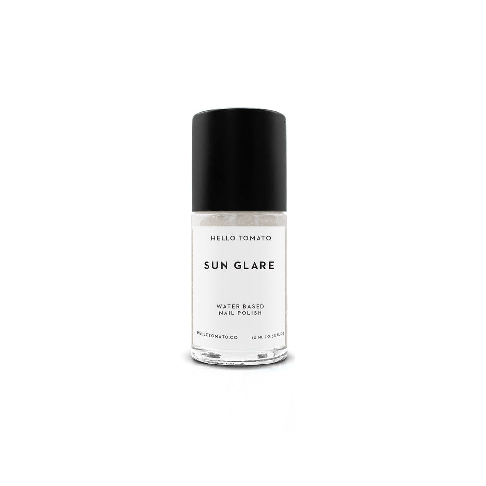 HELLO TOMATO Sun Glare nail polish, a clear multi dimensional gloss, wear alone, as an accent or a sparkly top coat.