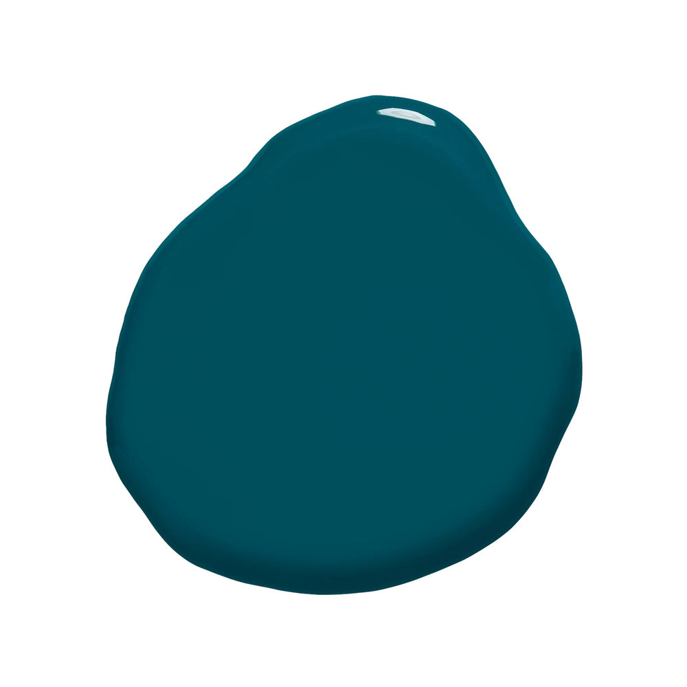 Huella Anchored to You nail lacquer in a deep teal blue shade, featuring a 15-free, vegan, and chip-resistant formula.