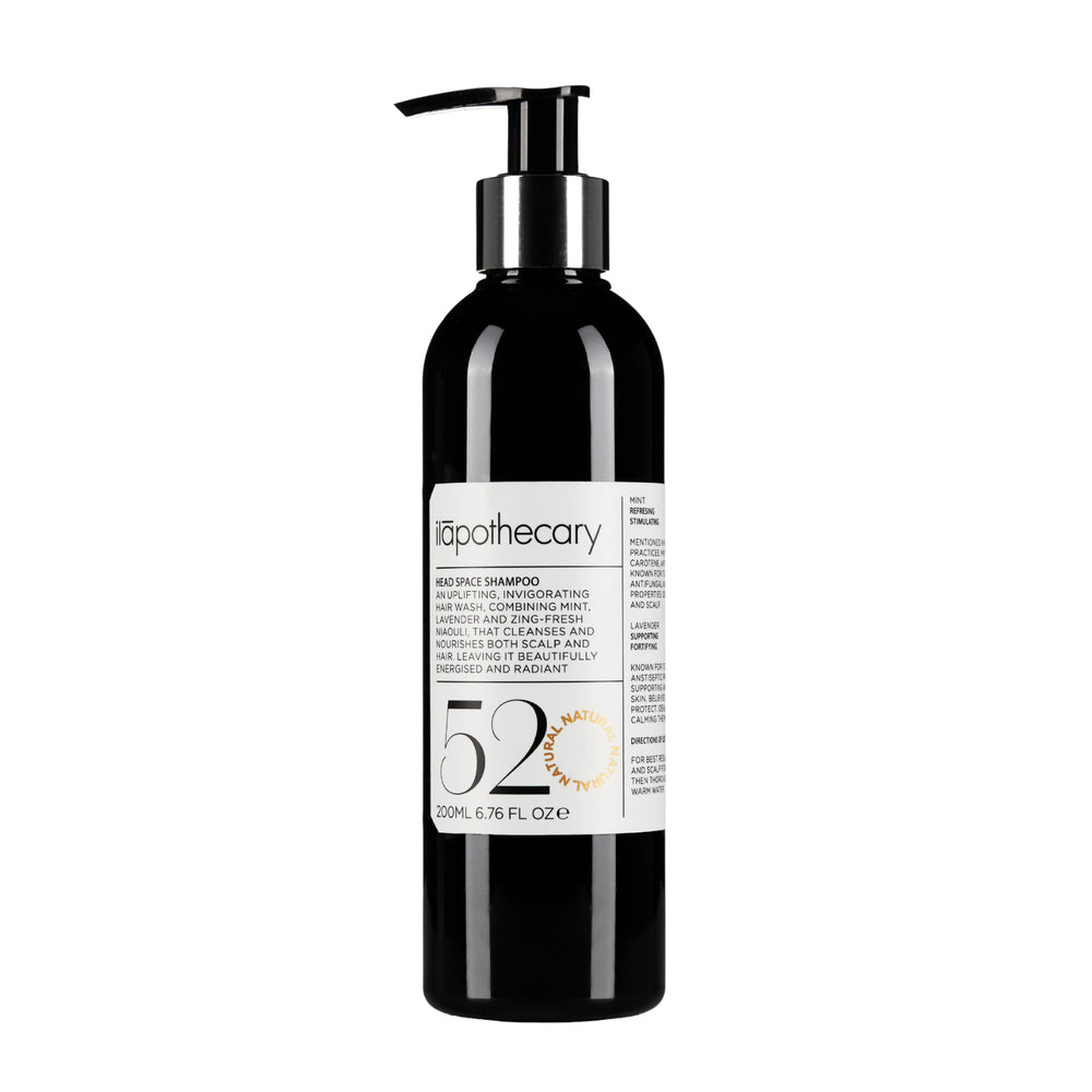 ILAPOTHECARY Head Space Shampoo with mint, lavender, and niaouli for a soothing, refreshing cleanse.