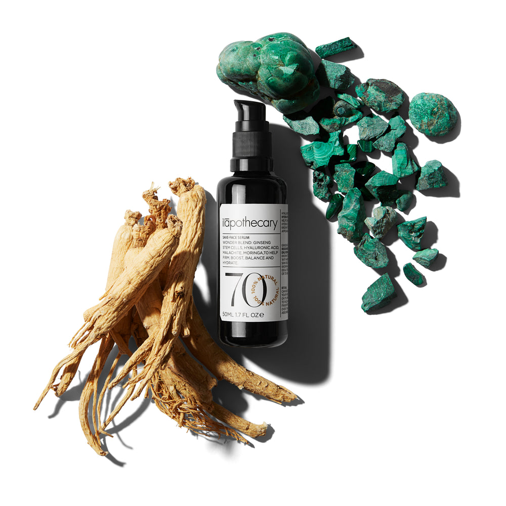 ILAPOTHECARY Save-Face Serum with ginseng stem cells, hyaluronic acid, and malachite.
