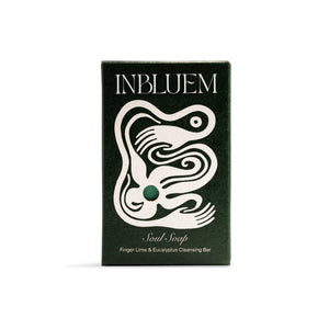 INBLUEM soap bar packaging in dark green color on white background. INBLUEM Soul Soap Finger Lime & Eucalyptus