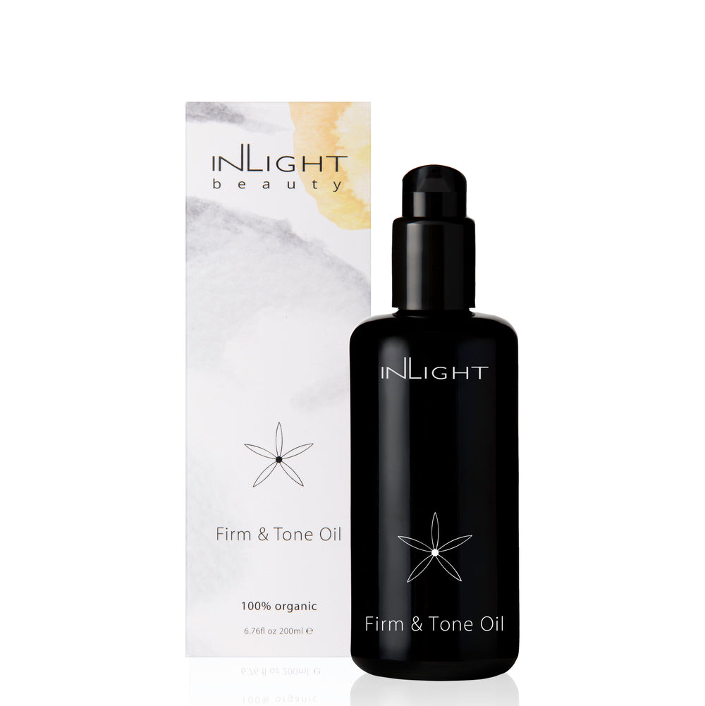 Inlight Beauty Firm & Tone Oil – Refreshing body oil to tone and rejuvenate skin with a blend of plant oils and uplifting herbs like rosemary, hazelnut, and evening primrose.