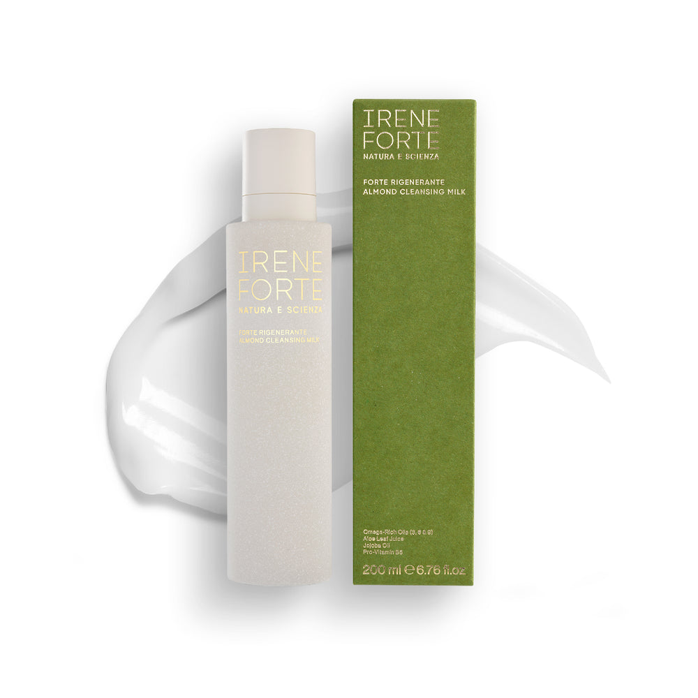 Irene Forte almond cleansing milk packaging on a white background