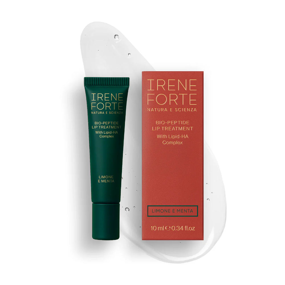 Irene Forte Skincare Bio-Peptide Lip Balm with Lipid-HA Complex in dark green tube