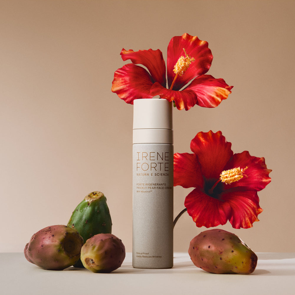 Irene Forte Skincare Prickly Pear Face Cream with natural Mediterranean ingredients with white background.