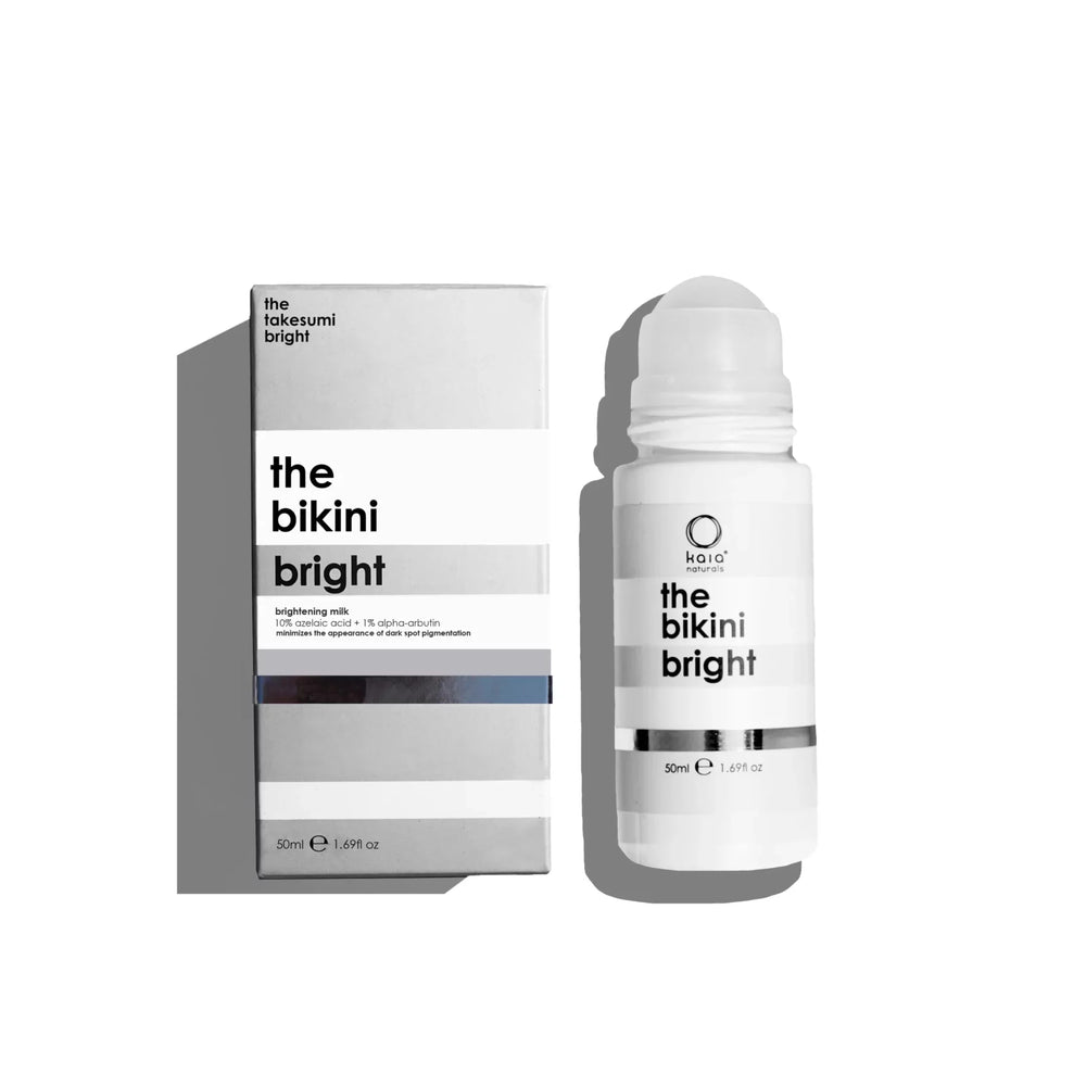  KAIA Naturals Bikini Bright Brightening Milk roll-on bottle, a natural solution for dark spots, redness, and ingrown hairs, suitable for sensitive areas. ALWAYS SHOW