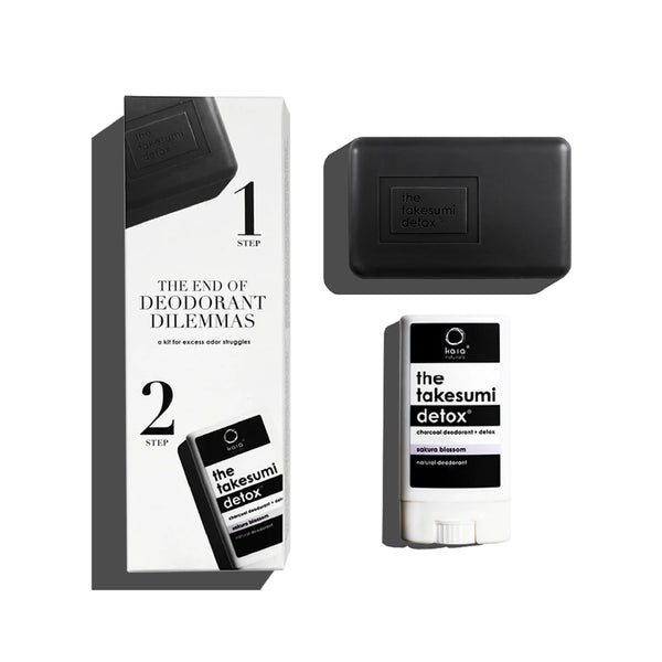  Kaia Naturals Detox Starter Kit: Includes Charcoal Deodorant in Sakura Blossom and Underarm Bar for effective odor protection with activated charcoal.