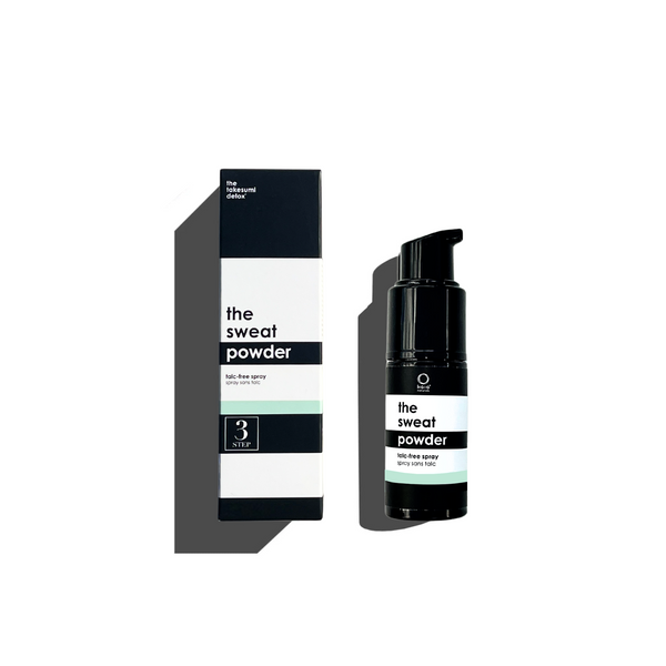 KAIA NATURALS The Sweat Powder Crisp Linen packaging with spray can and box on a white background