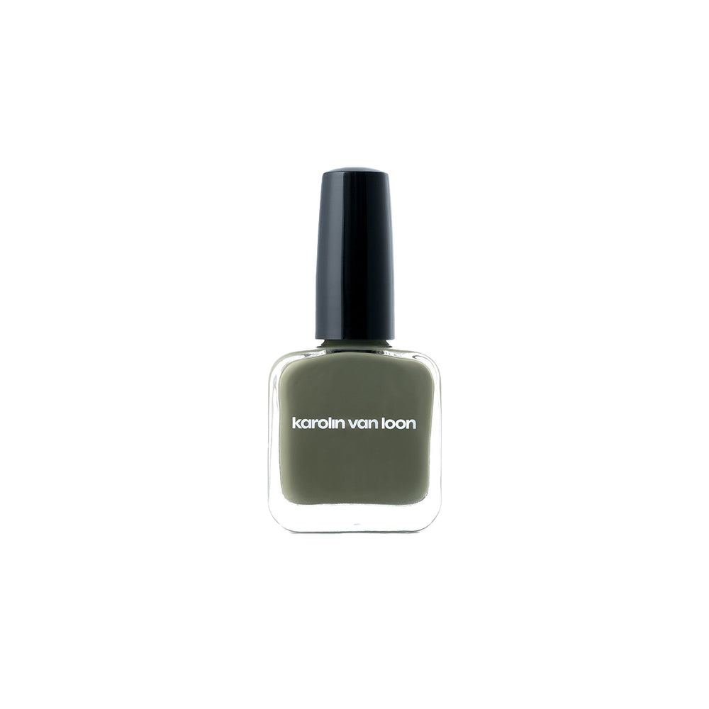 Karolin Van Loon 08 Argile des Marais – soft khaki green nail polish, vegan, cruelty-free, 12-free, versatile for year-round wear and glossy long-lasting finish.