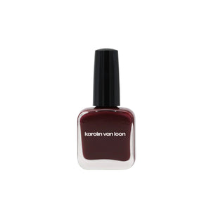 Karolin Van Loon 42 Rouge Royale – deep royal red vegan nail polish with glossy finish in elegant glass bottle, eco-friendly and 12-free formula.