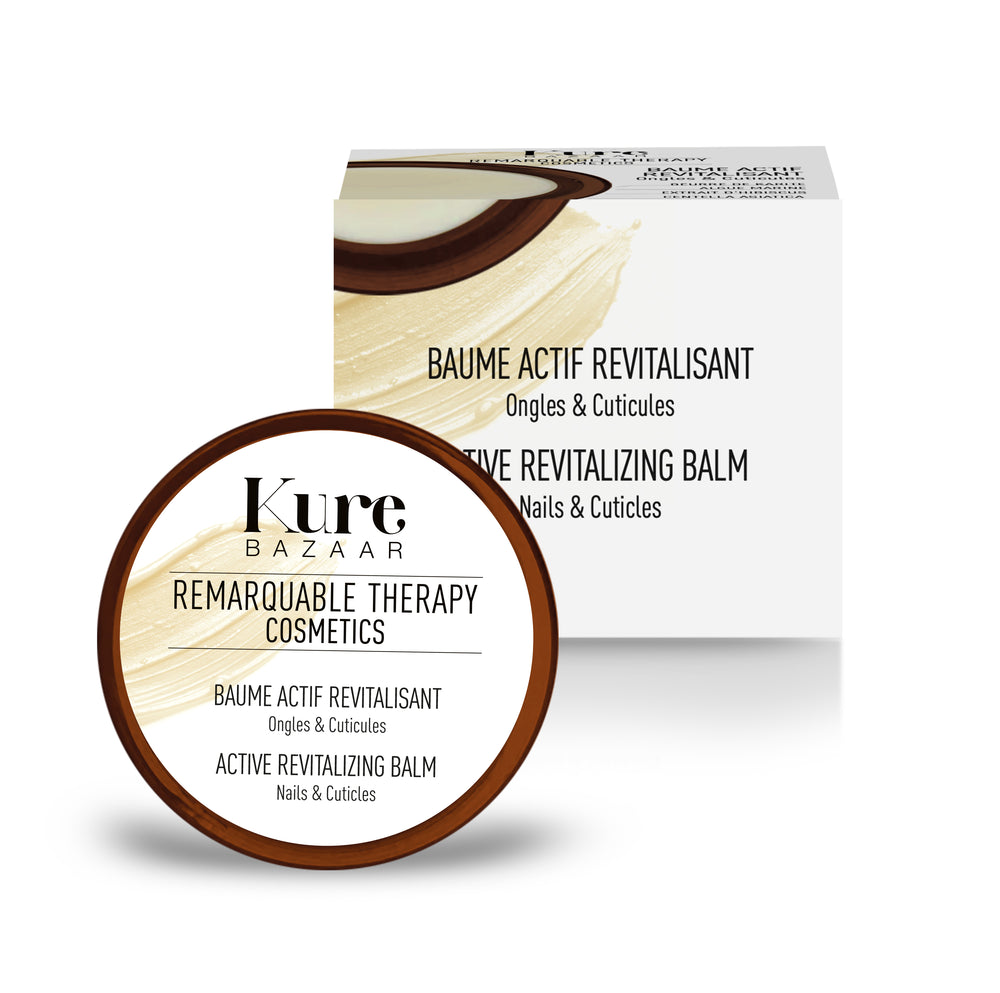 Kure Bazaar Active Revitalizing Balm – nourishing nail and cuticle balm with shea butter, cocoa butter, and marine algae extract.
