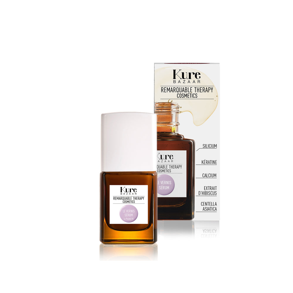 Kure Bazaar Pastel Tinted Nail Serum - Le Pastel 01, a lavender-colored nail serum enriched with Silicium, Keratin, and Calcium for a delicate, nurturing finish.