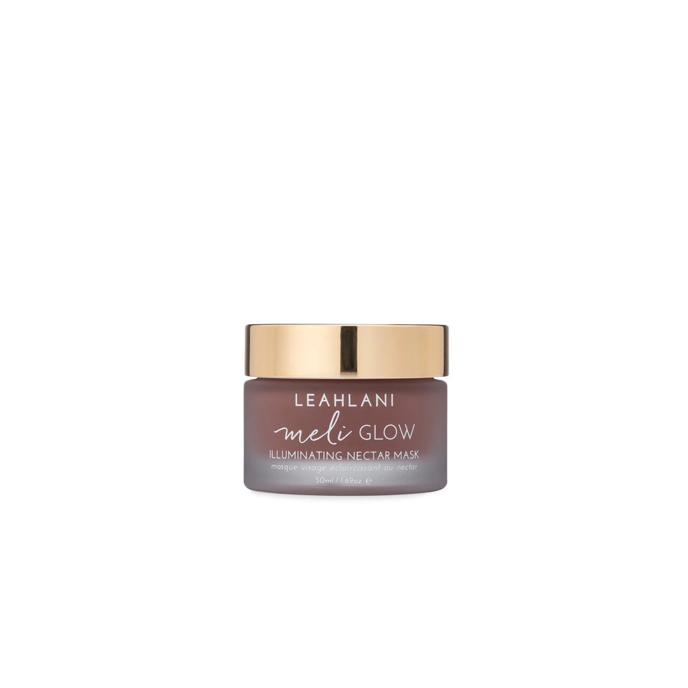 Leahlani Skincare Meli Glow Mask in a jar, creamy tropical fruit-infused mask with honey, hyaluronic acid, and mineral clays for radiant, plump, and hydrated skin.