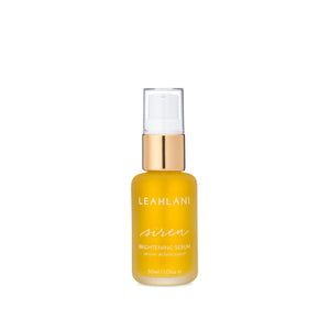 Leahlani Skincare Siren Brightening Serum in a glass dropper bottle, featuring natural brightening ingredients like sea buckthorn and micro-algae for radiant, even-toned skin.