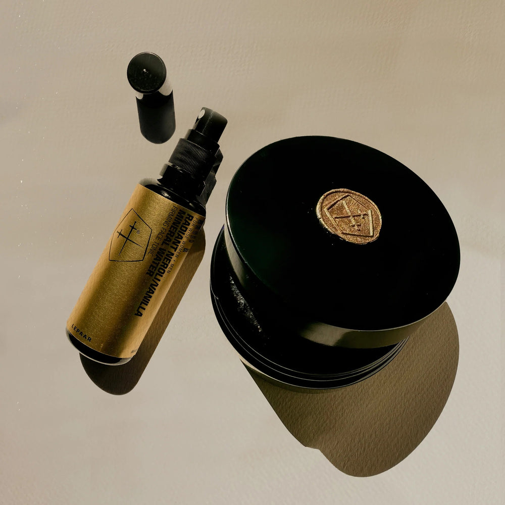 LEPAAR FULL BODY EMERGENCE SET Mandarin Mecca Coffee Scrub + Radiant Neroli/Vanilla Mineral Water