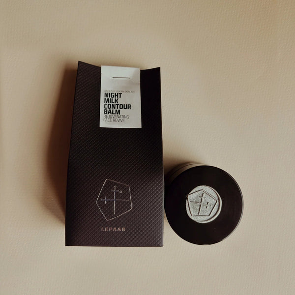 LEPAAR Night Milk Contour Balm Rejuvenating Face Refine packaging on a beige background