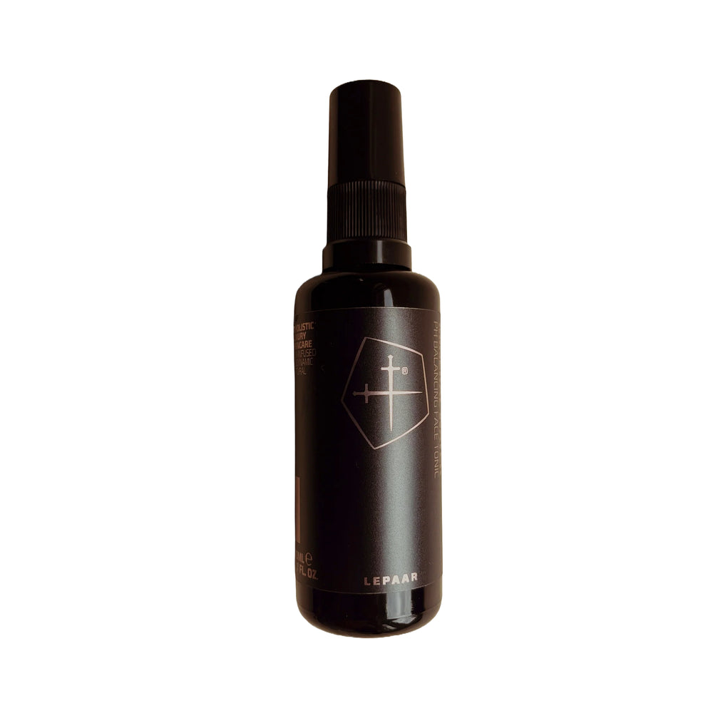 Black spray bottle with a geometric logo on a white background. LEPAAR Soft Rose Mineral Water / Balancing Face Tonic