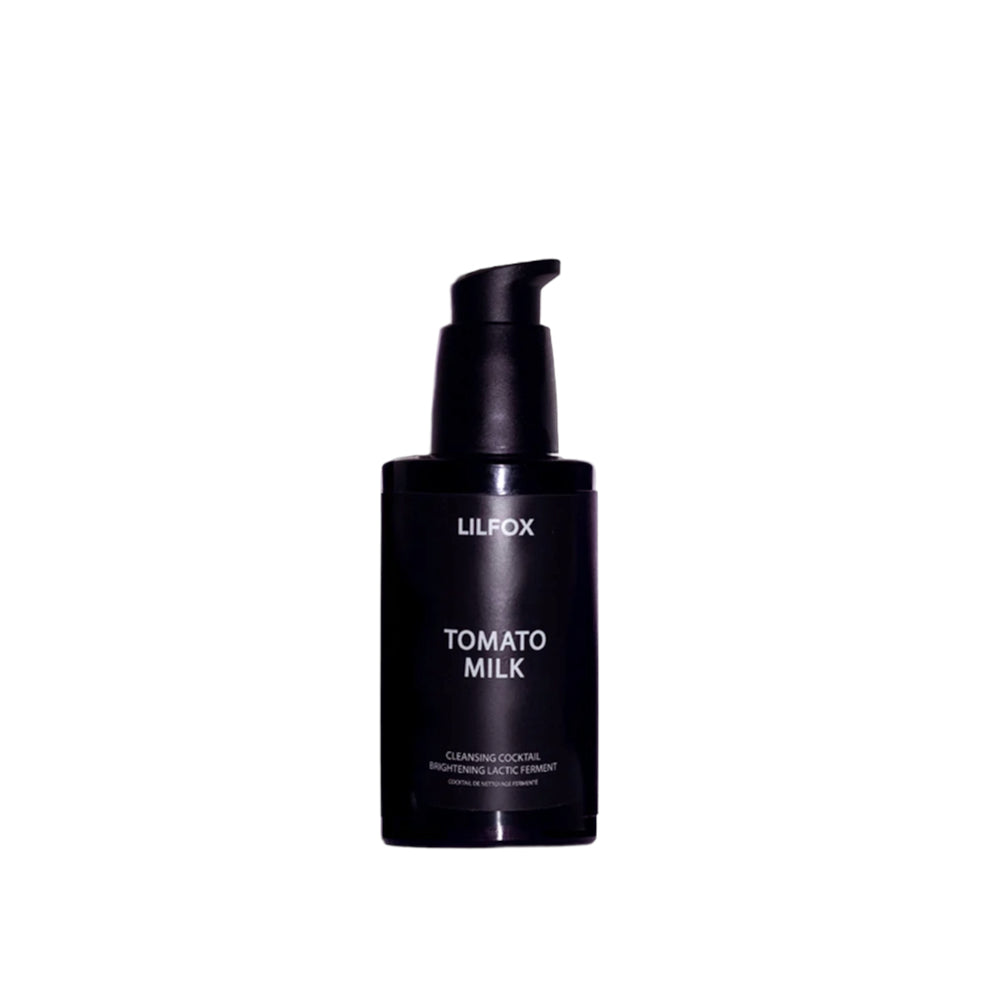 LILFOX Tomato Milk Enzyme Cleansing Cocktail in a 100ml black glass bottle, enriched with fermented botanicals and natural enzymes for gentle exfoliation and skin nourishment.