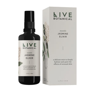 Live Botanical Jasmine Elixir bottle and packaging on a white background