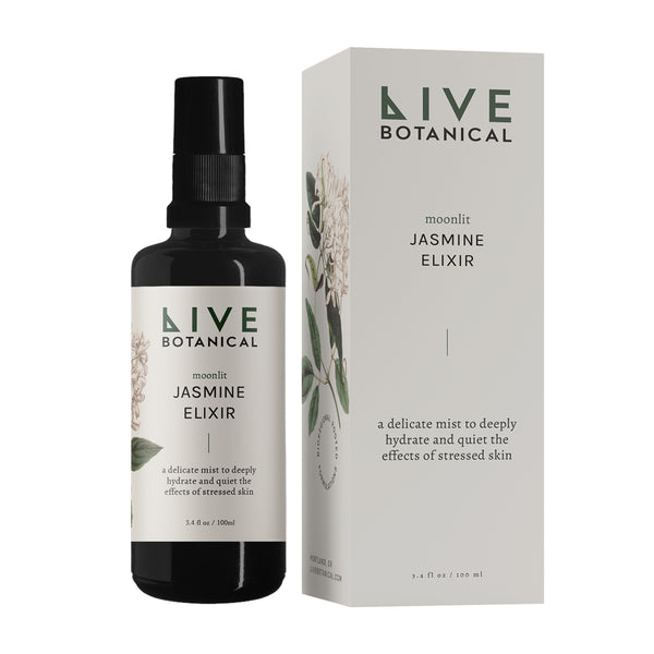 Live Botanical Jasmine Elixir bottle and packaging on a white background