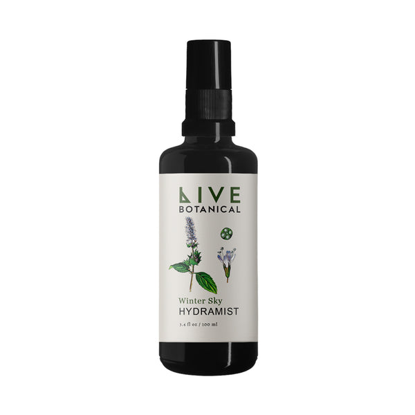 LIVE BOTANICAL Winter Sky Hydramist in 100ml black glass bottle