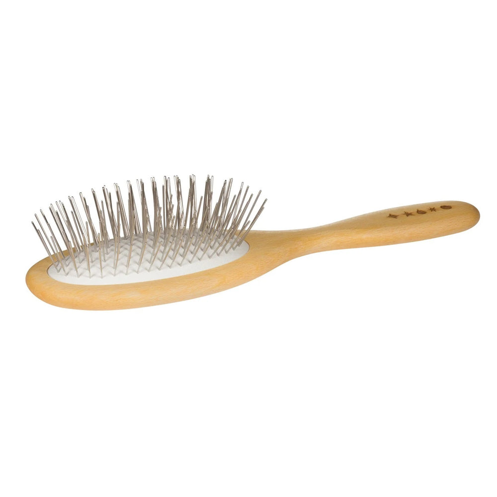 Living Libations Beechwood Brush with rounded metal pins for scalp massage and shine