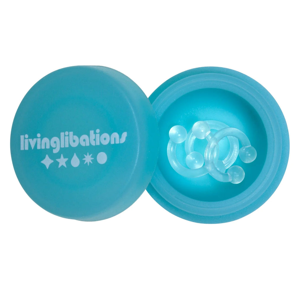 Living Libations Botanical Bling Nose Ring Diffuser in sky-blue silicone jar with medical-grade silicone rings