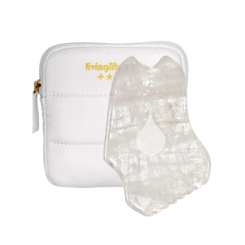 LIVING LIBATIONS Classic Quartz Gua Sha Parceled in a Perfect Puffer Pocket