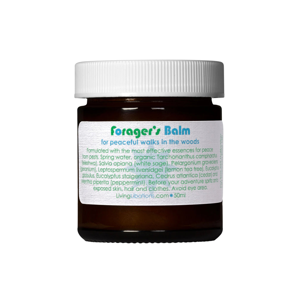 A jar of Living Libations Forager’s Balm with forest-friendly ingredients. 30ml