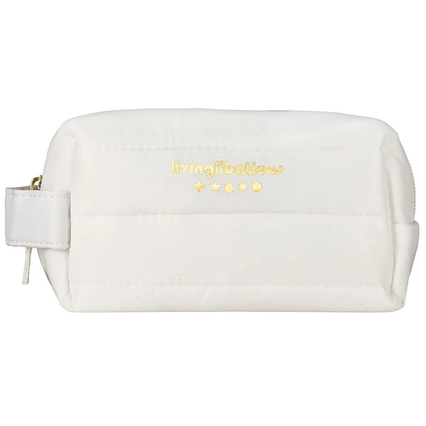 Living Libations Mini Puffer Dopp Bag in Wisteria White with padded compartments for 5ml bottles. wisteria white 5ml
