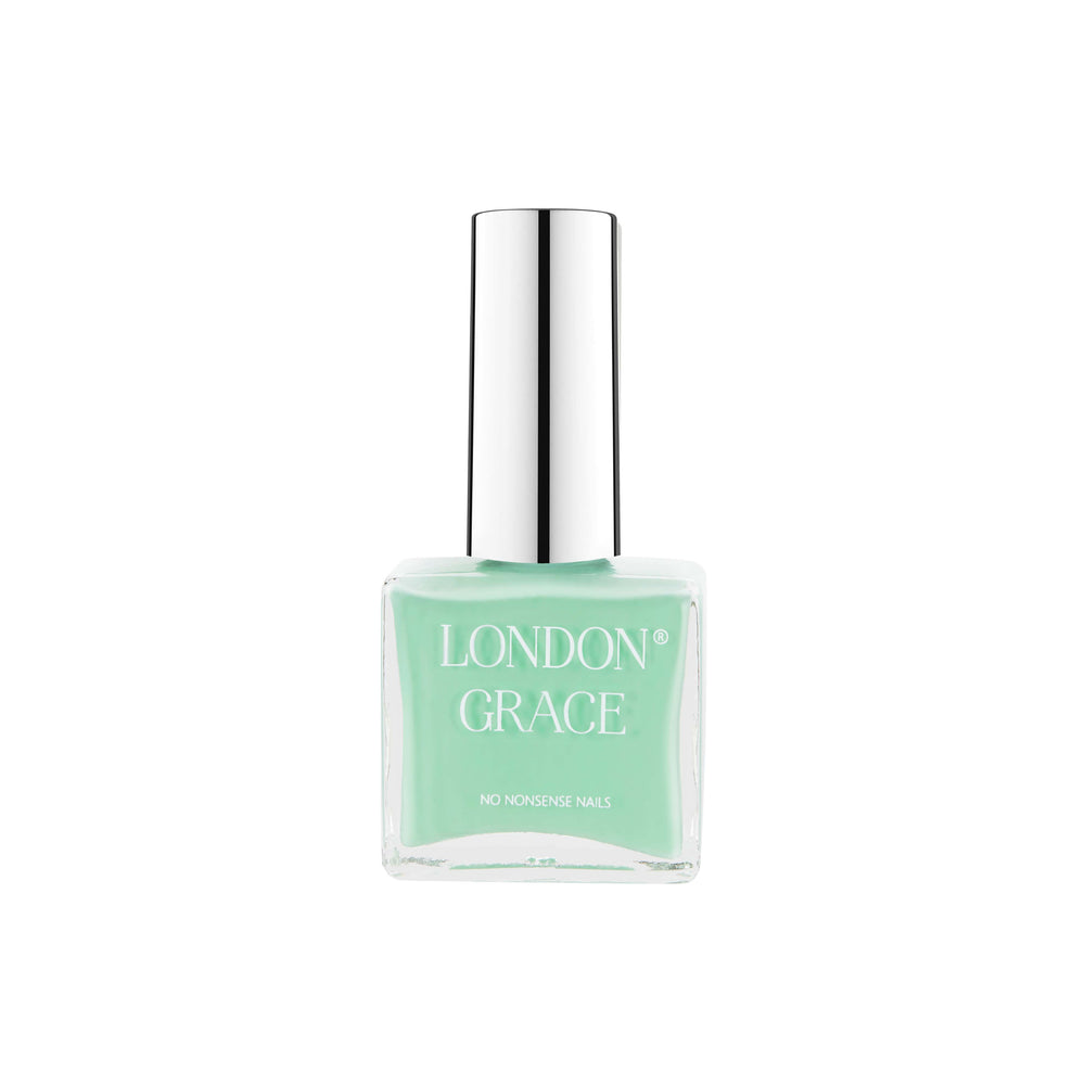 London Grace Agnes Nail Polish in mint green pistachio hue, vegan, cruelty-free, and eco-friendly with a glossy, long-lasting finish.