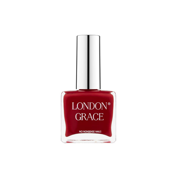 London Grace Charlie Nail Polish, a sophisticated red shade that offers rich pigment and long-lasting salon-quality finish, vegan and cruelty-free.