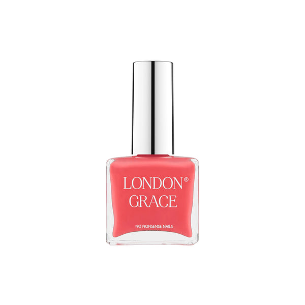 London Grace Chloe Nail Polish, a pinky-orange coral shade in a sleek recyclable bottle.
