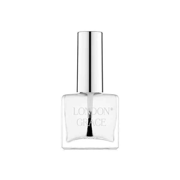 London Grace Glossy Top Coat – crystal-clear finish, locks in colour, and extends nail polish wear. Vegan, cruelty-free, and highly glossy.