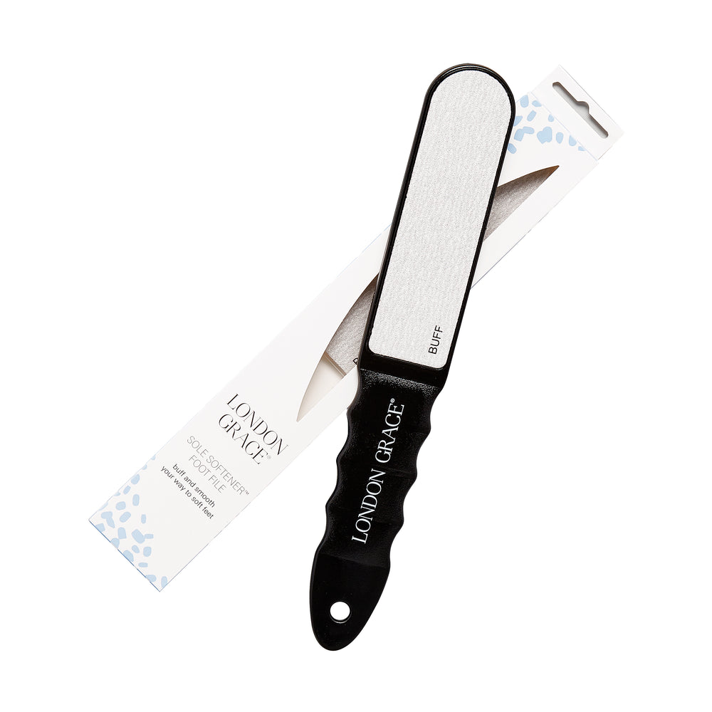 London Grace Sole Softener Foot File with interchangeable exfoliating pads for smooth, soft feet.