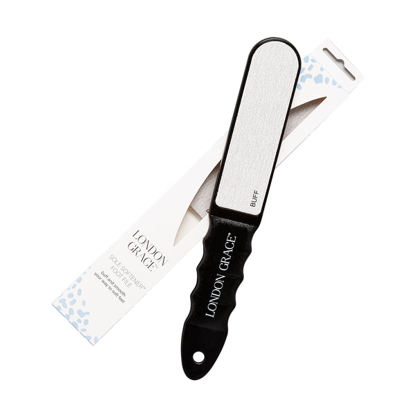 London Grace Sole Softener Foot File with interchangeable exfoliating pads for smooth, soft feet.