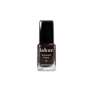 Londontown nail polish bottle with black cap in dark brown color on a white background
