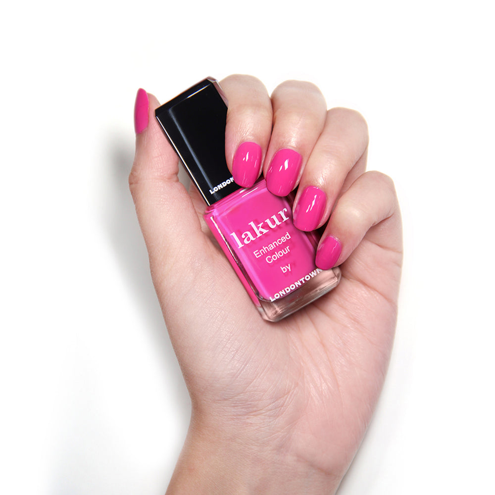 LONDONTOWN Summer Fling shocking pink nail polish with glossy finish in 12ml bottle