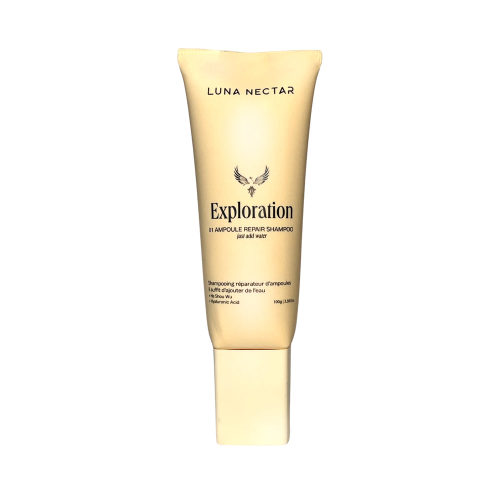 LUNA NECTAR Exploration 01 waterless ampoule shampoo bottle with mint ice cream texture and natural ingredients.