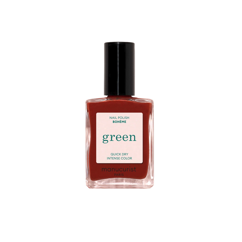 MANUCURIST Green Nail Polish Boheme, red-brown opaque shade, 79% plant-based, 15ml, 12-free, vegan and cruelty-free