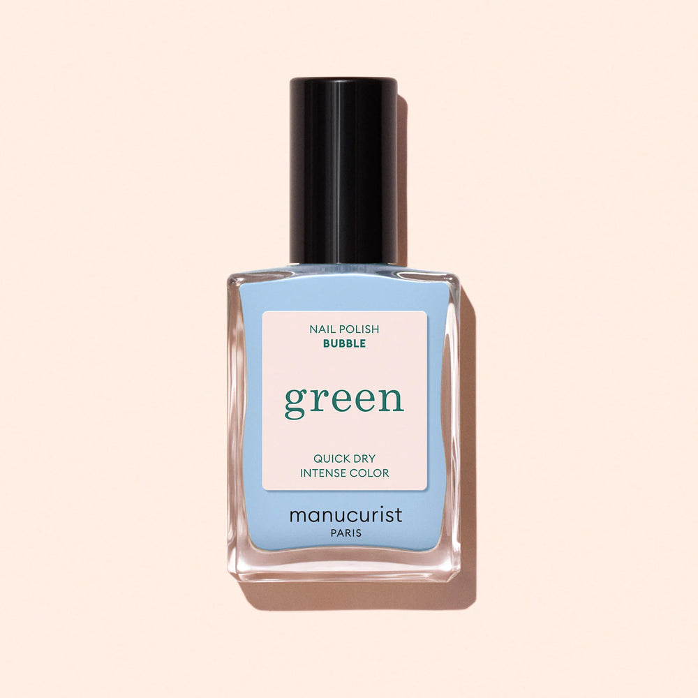 Manucurist Green™ Bubble—a cool light blue nail polish with grey undertones in a 15ml bottle.
