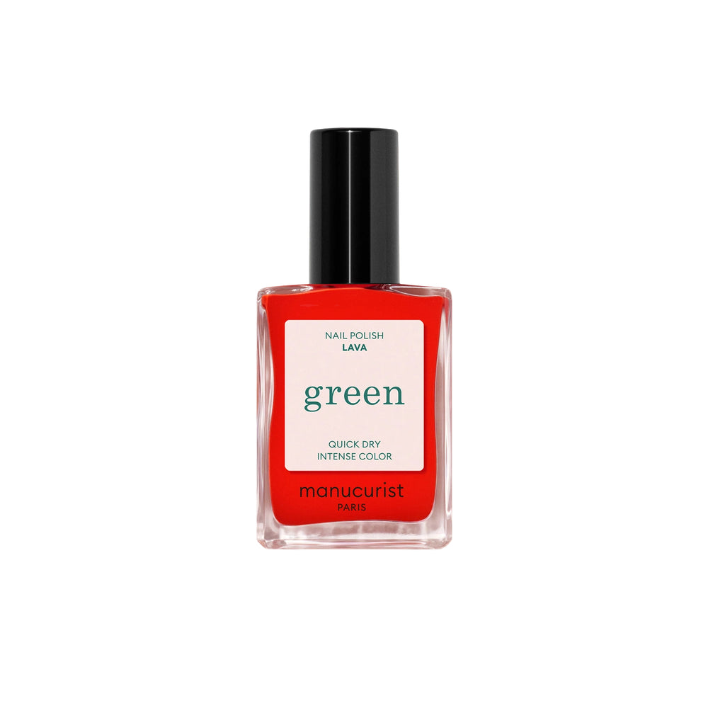 MANUCURIST Green Nail Polish Lava in a vibrant fiery red shade with warm orange undertones, vegan, 12-free, and made in France.