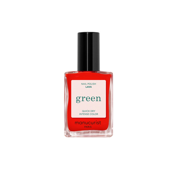MANUCURIST Green Nail Polish Lava in a vibrant fiery red shade with warm orange undertones, vegan, 12-free, and made in France.