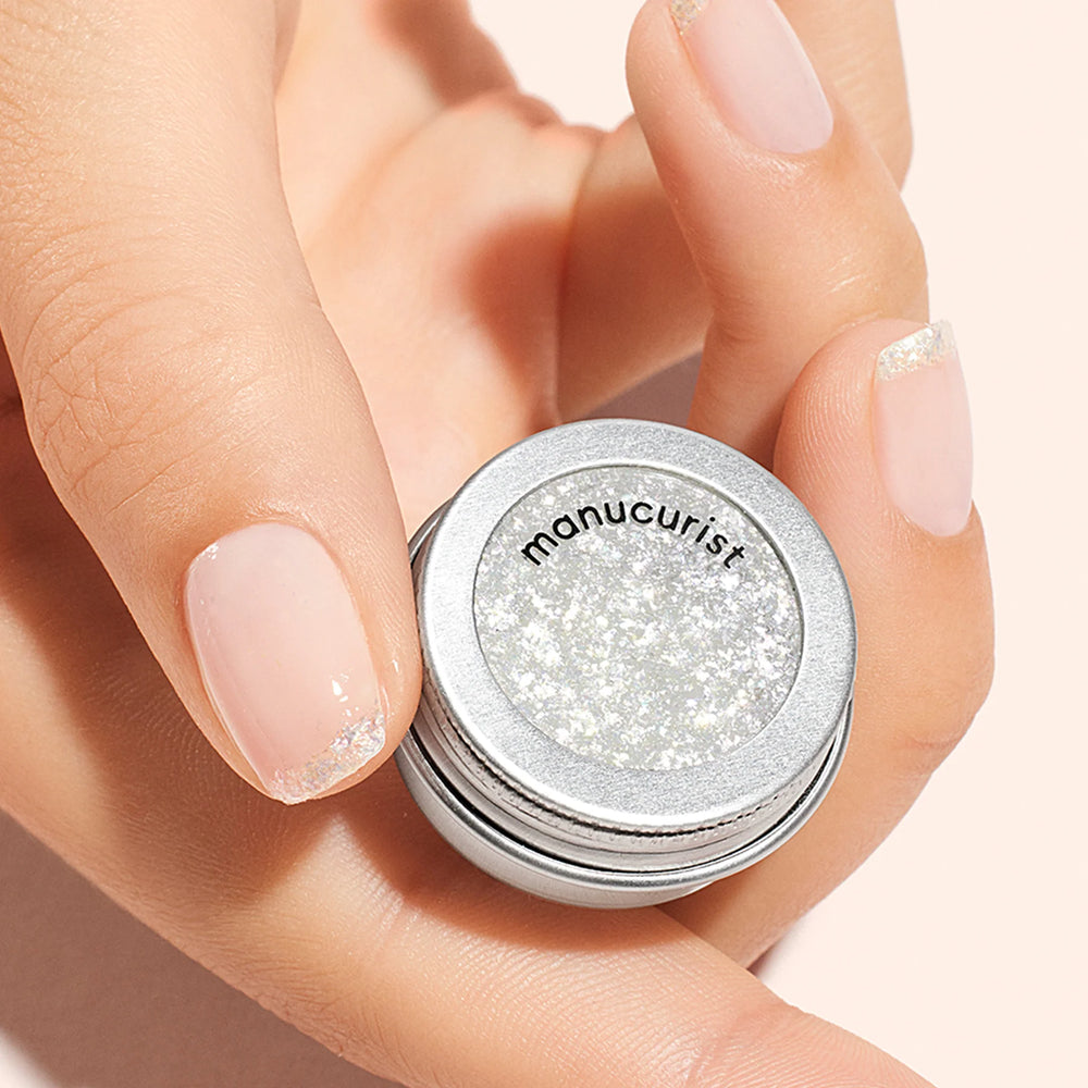 Close-up of MANUCURIST Pearlescent Flakes, a shimmering nail accessory that adds a soft, iridescent finish to any manicure.