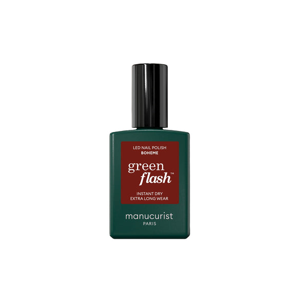MANUCURIST Semi-permanent LED Green Flash Boheme, red-brown gel polish, opaque, non-iridescent, 60% plant-based, 15ml, 12-free