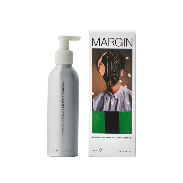 MARGIN Essential Cleanser Face Wash 150 mL tube. Gentle hydrating gel with glycerin, coconut surfactants, niacinamide, pineapple, and aloe vera.