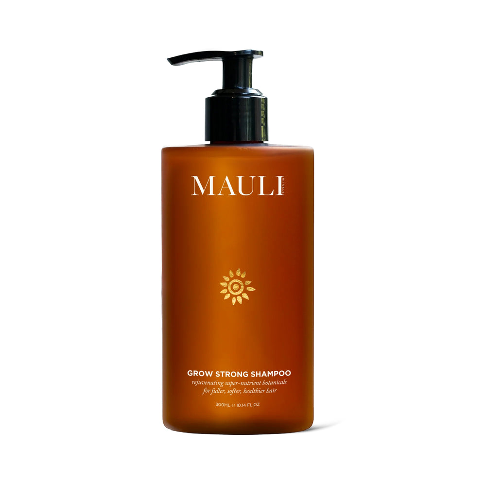 MAULI RITUALS Grow Strong Shampoo with a black pump on white background