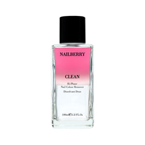 Bottle of NAILBERRY Clean Bi-Phase Nail Colour Remover with dual-phase formula for gentle polish removal and nail care.