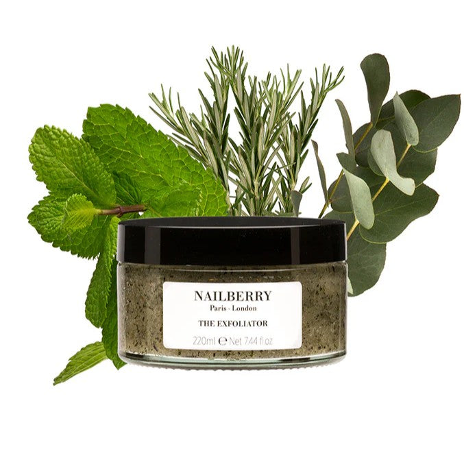 Nailberry The Exfoliator – 100% natural body, foot, and hand scrub with organic brown sugar, peppermint leaves, and eucalyptus essential oils.