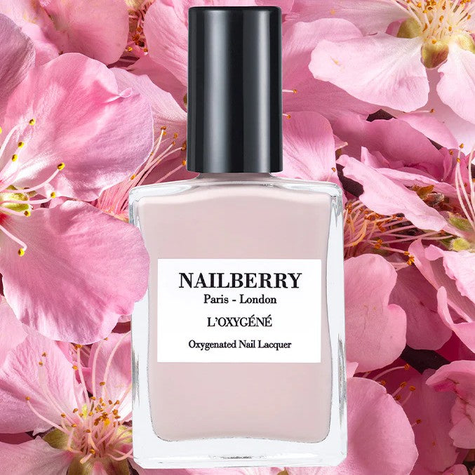 Bottle of NAILBERRY Tokyo Spring nail polish in soft nude-lilac with an opaque, high-shine finish